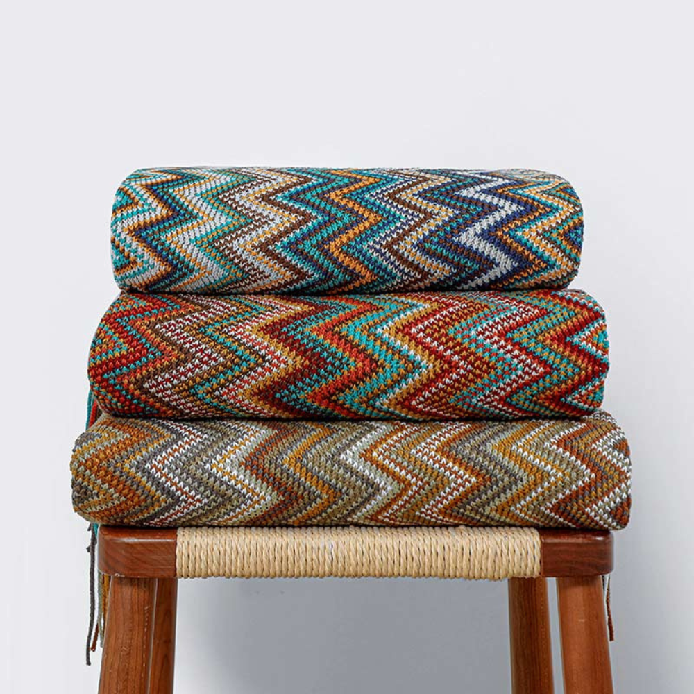 Manta de Tejido con Flecos en Zigzag Multicolor