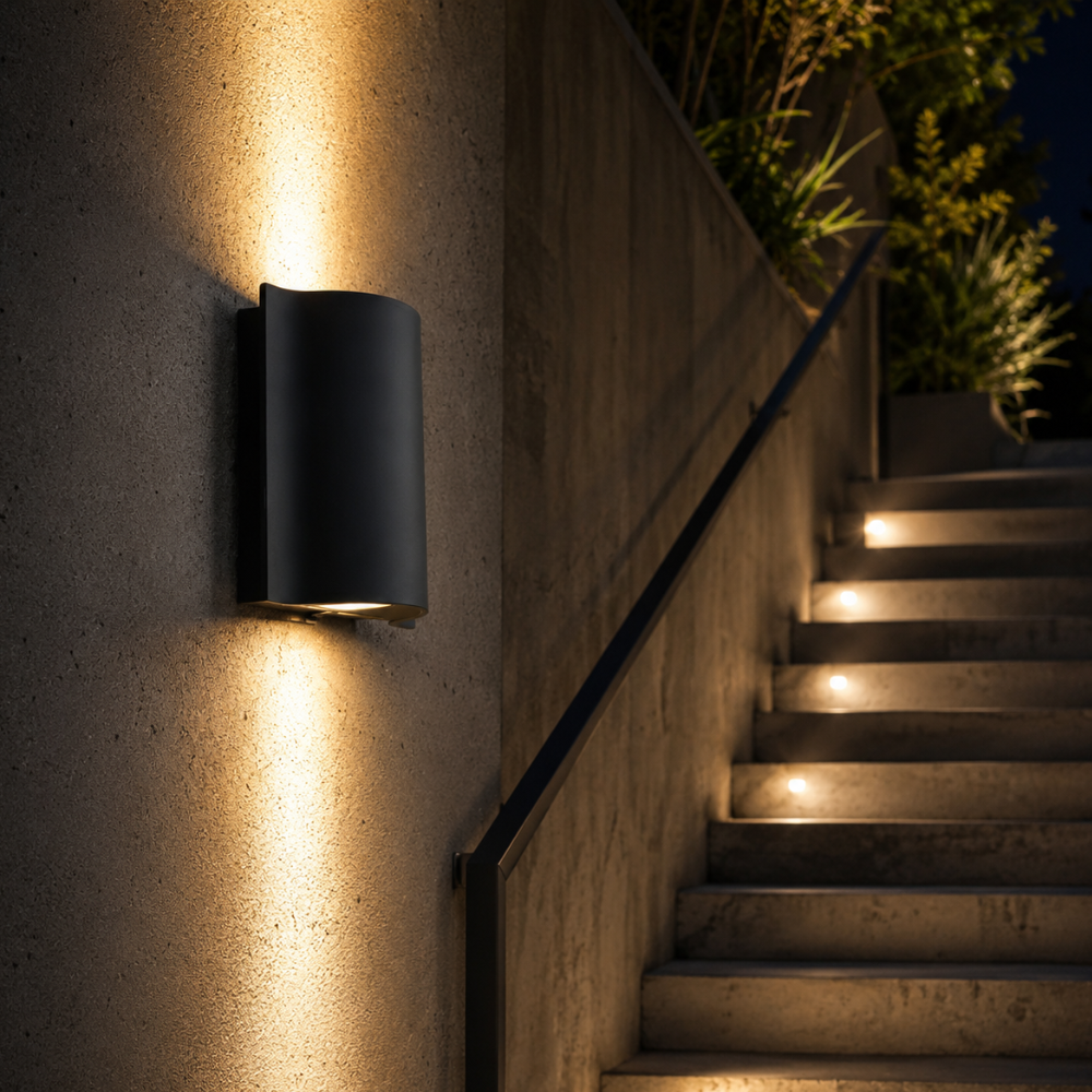 NoirLume | Aplique de pared exterior moderno y elegante con diseño de ondas