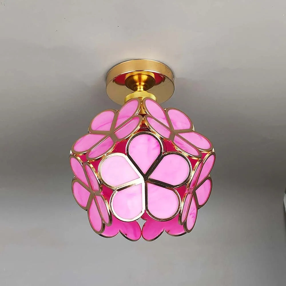 Lámpara de techo de vidrio floral con reflexión de luz