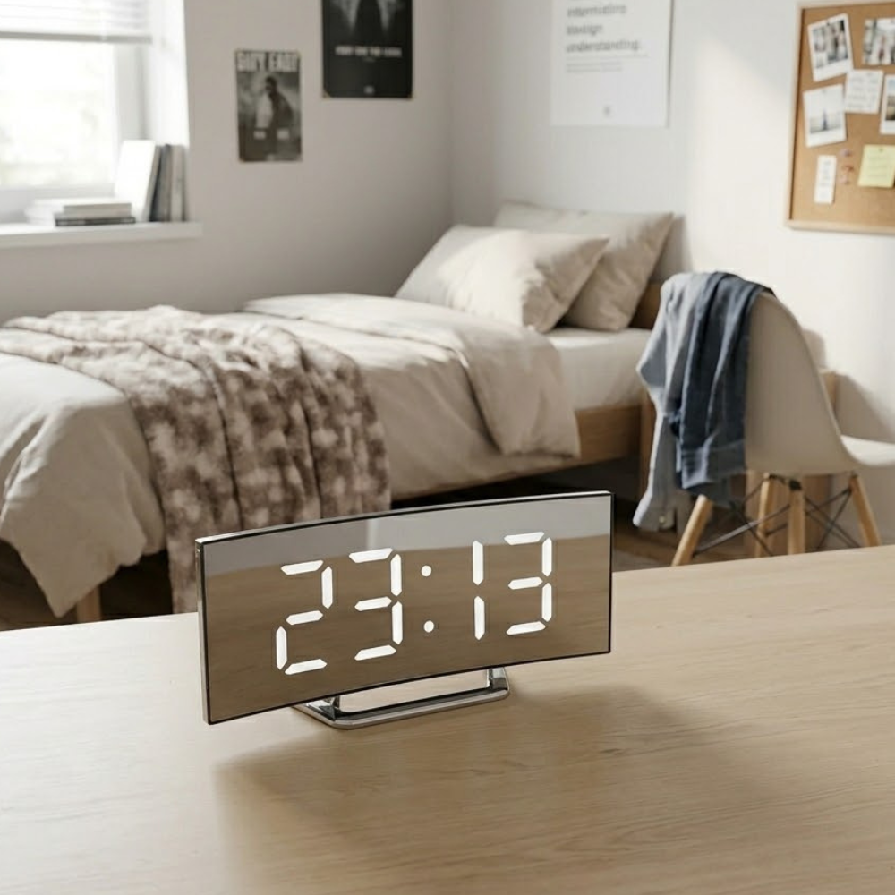 Reloj Despertador Digital LED Curvado y Elegante con Función de Regulación de Brillo