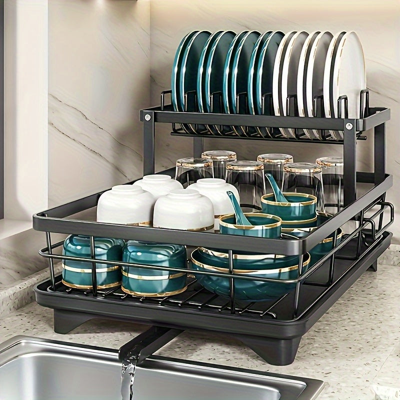 SteelFlow Escurridor de Platos de 2 Niveles – Amplio, Práctico y Duradero
