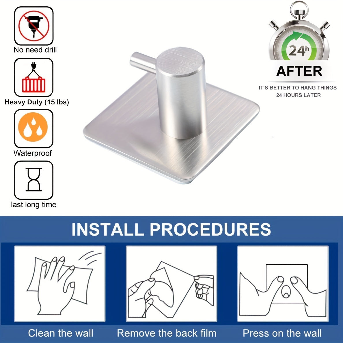 Set de Ganchos de Pared Autoadhesivos de Acero Inoxidable de 4 Piezas – Minimalista, Potente y Resistente al Agua