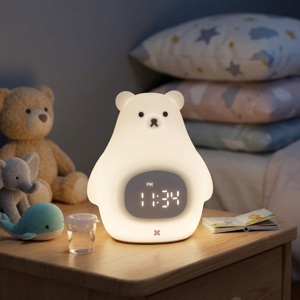 Reloj Despertador con Luz Nocturna de Oso Polar y Suave Iluminación LED