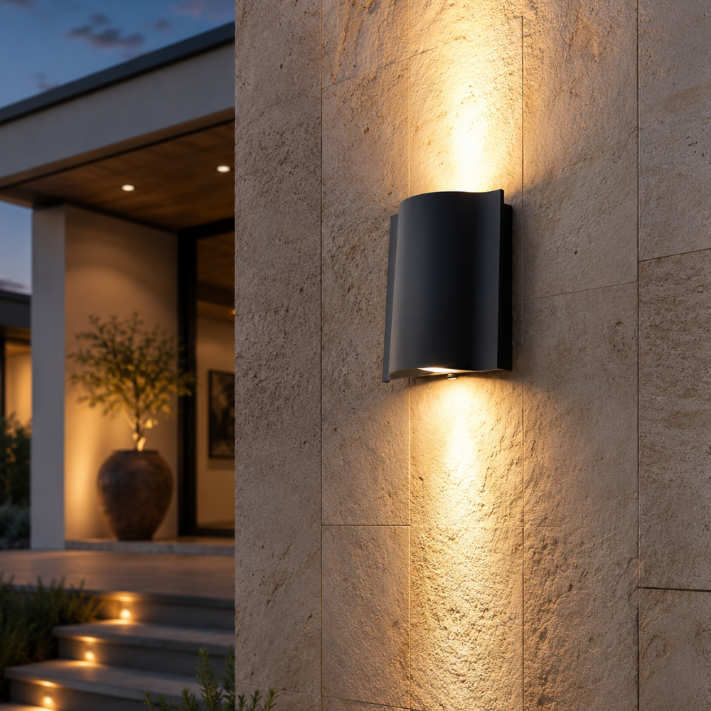 NoirLume | Aplique de pared exterior moderno y elegante con diseño de ondas