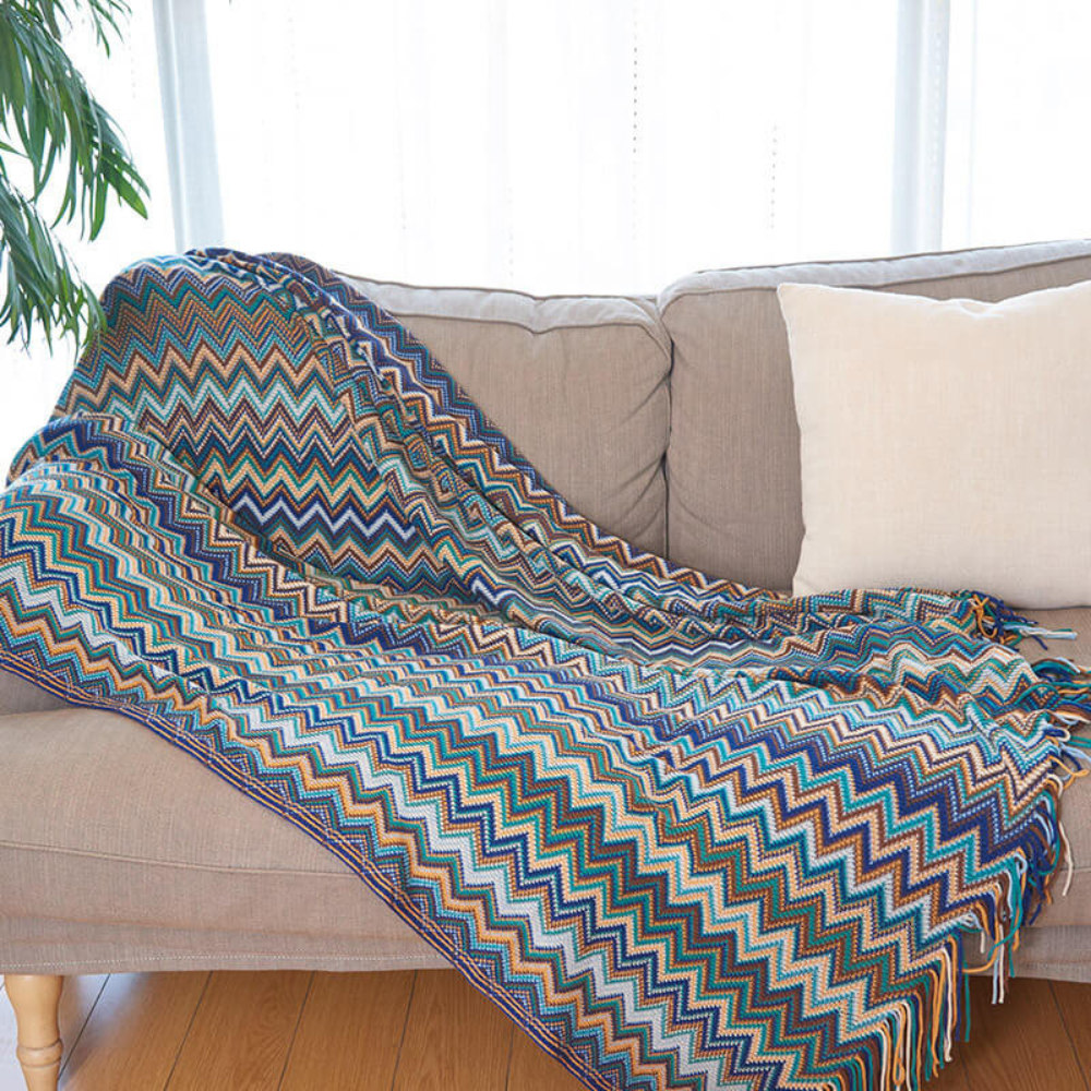 Manta de Tejido con Flecos en Zigzag Multicolor