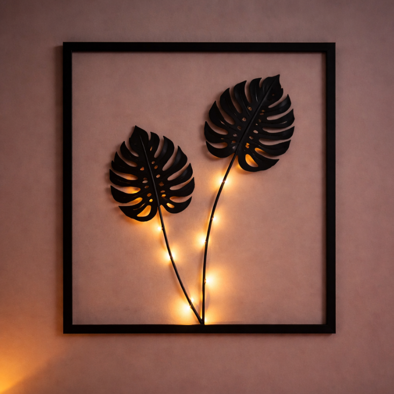 Decoración de Pared LED con Diseño de Hoja Botánica y Luz Cálida