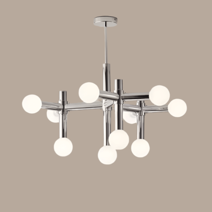 Moderno Candelabro de Esfera de Vidrio, 80cm, Acabado en Cromo