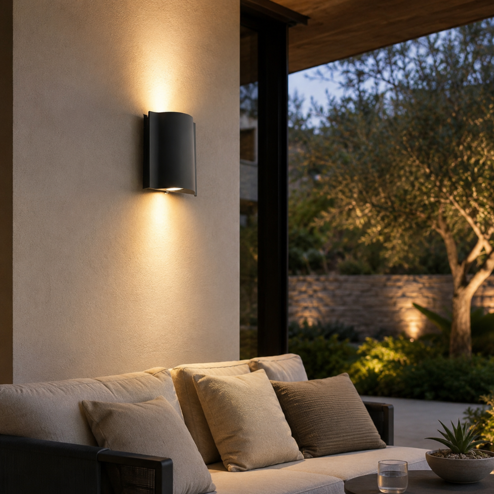 NoirLume | Aplique de pared exterior moderno y elegante con diseño de ondas
