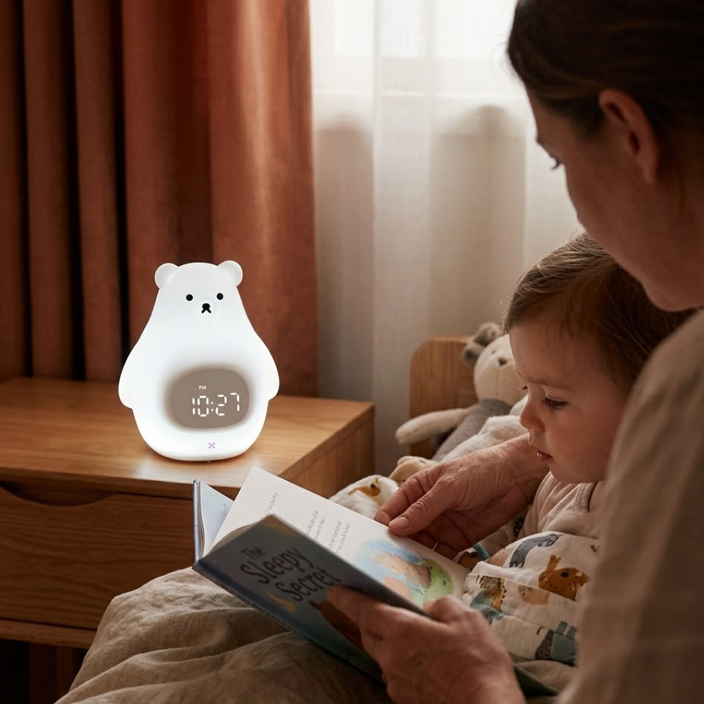 Reloj Despertador con Luz Nocturna de Oso Polar y Suave Iluminación LED