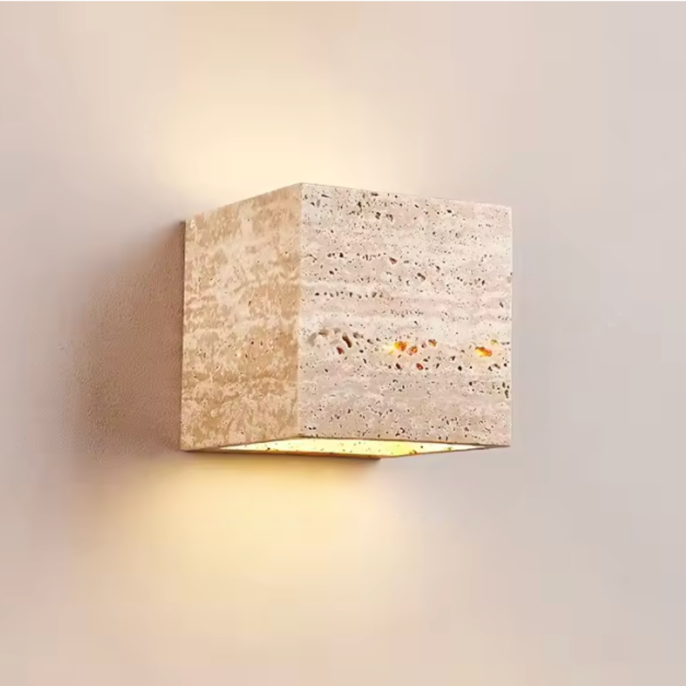 Lámpara de Pared Exterior Elegante Wabi Sabi | Lámpara de Pared de Piedra Travertina Impermeable para Jardín o Patio