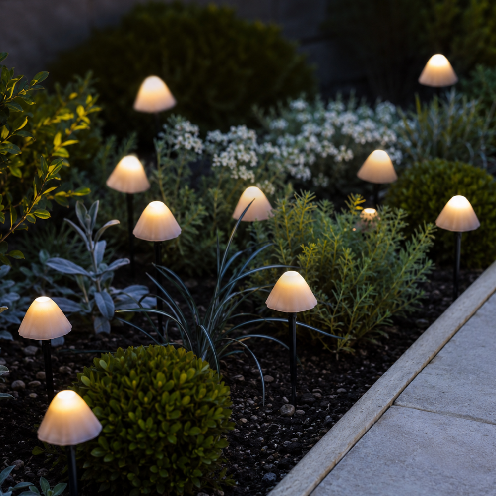 MushroomGlow | Luces de Cadena Solares Decorativas en Forma de Hongo para Decoración de Patio o Jardín