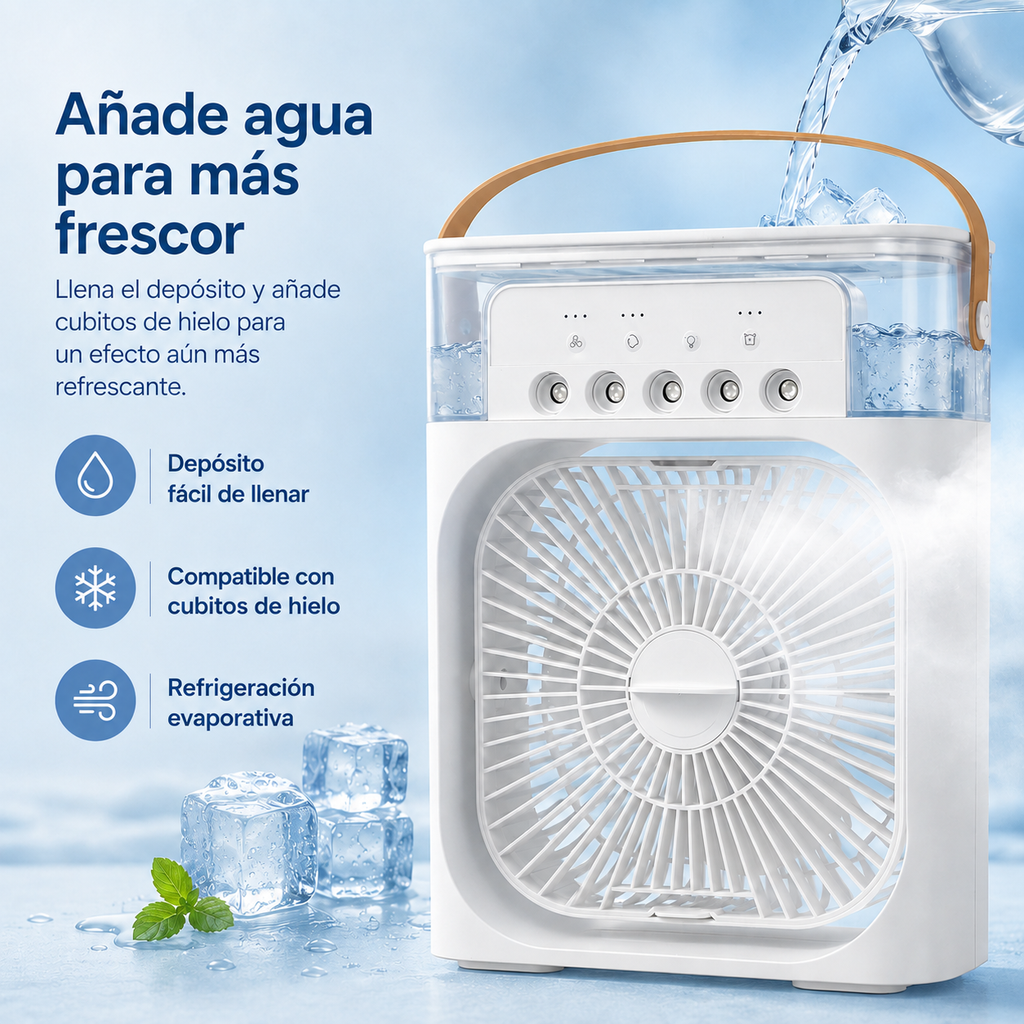 Enfriador de Aire Portátil 3 en 1 con Ventilador y Humidificador