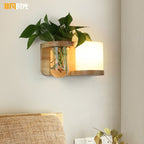 Lámpara de pared de cristal y madera Art Deco 1 bombilla montaje en pared luz con maceta de hidroponía