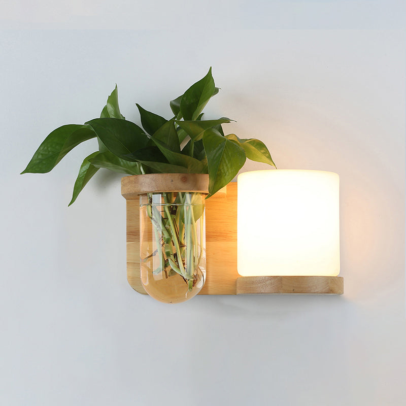 Lámpara de pared de cristal y madera Art Deco 1 bombilla montaje en pared luz con maceta de hidroponía | Brehn
