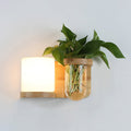 Lámpara de pared de cristal y madera Art Deco 1 bombilla montaje en pared luz con maceta de hidroponía | Brehn