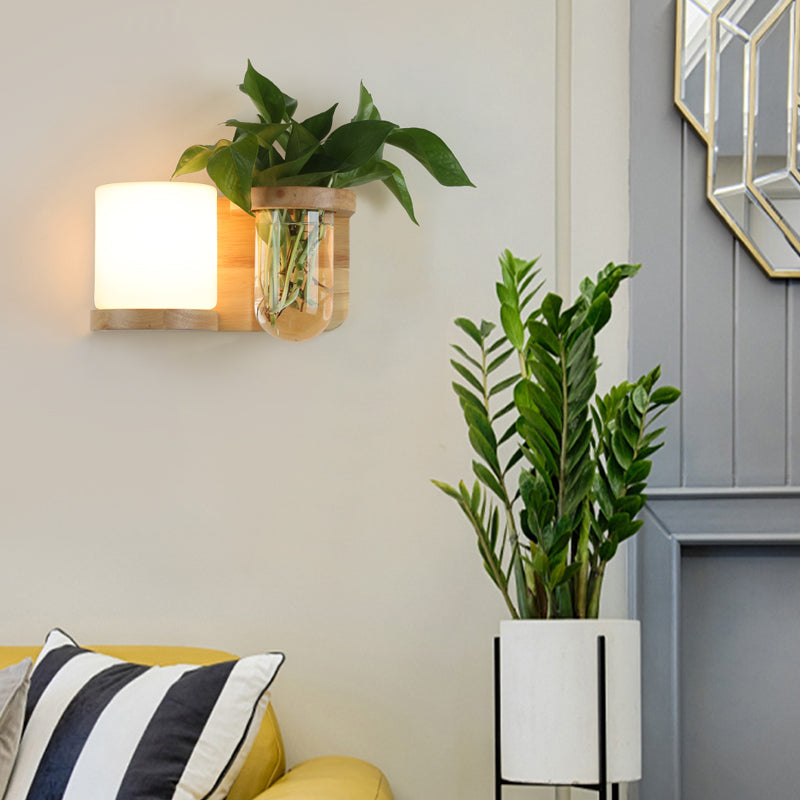 Lámpara de pared de cristal y madera Art Deco 1 bombilla montaje en pared luz con maceta de hidroponía | Brehn
