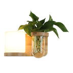 Lámpara de pared de cristal y madera Art Deco 1 bombilla montaje en pared luz con maceta de hidroponía