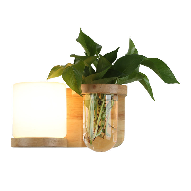 Lámpara de pared de cristal y madera Art Deco 1 bombilla montaje en pared luz con maceta de hidroponía | Brehn