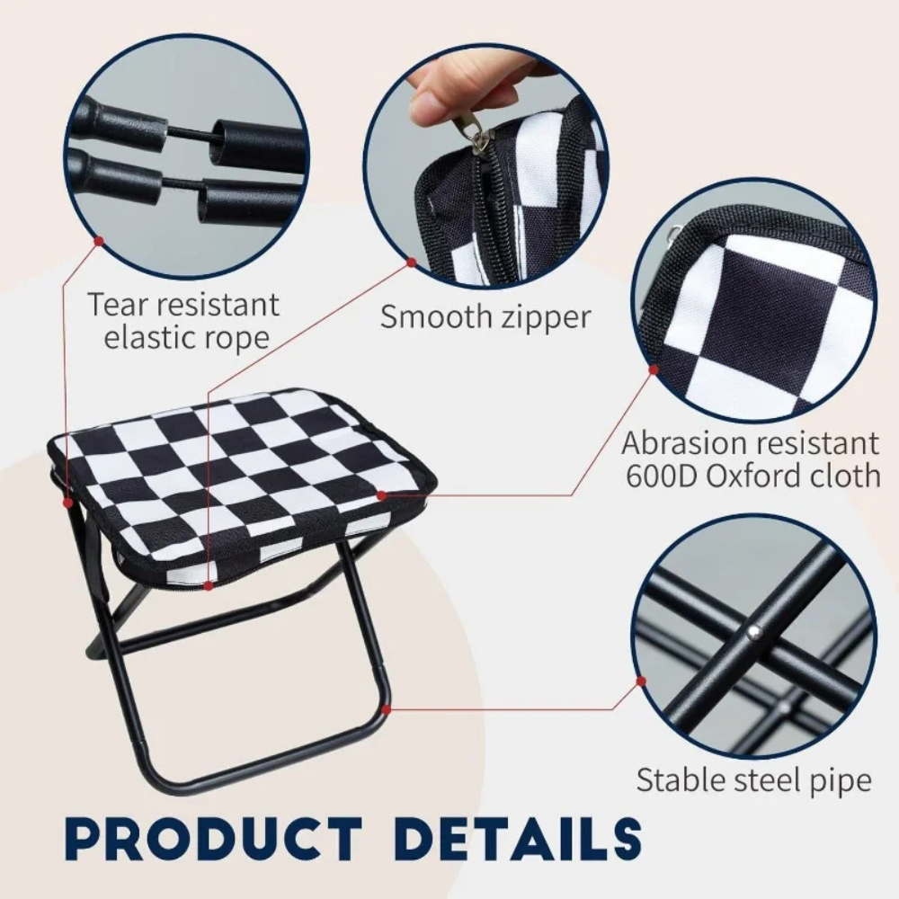Taburete Plegable Compacto para Exterior - Acero Carbono de Alta Resistencia y Tela Oxford