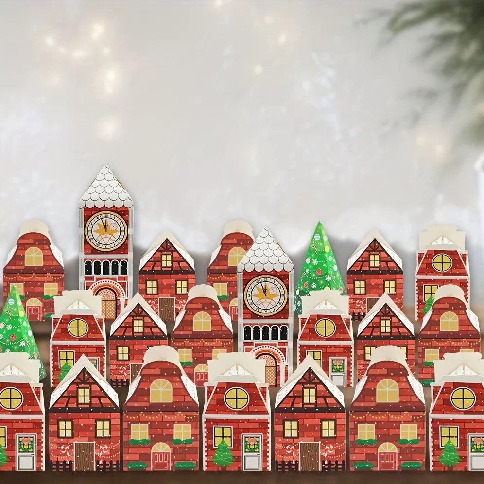 Cajas de Calendario de Adviento de Navidad – Embalaje Festivo con Diseño de Casa de Jengibre
