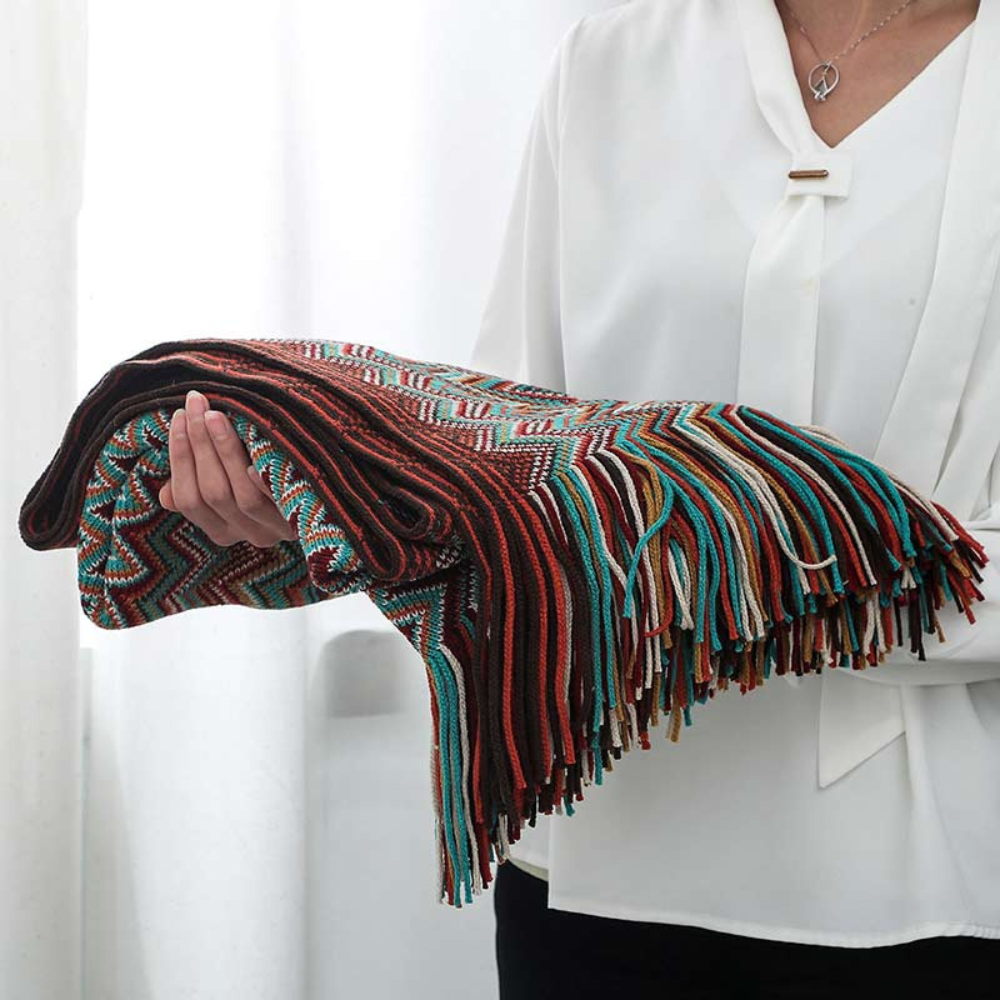 Manta de Tejido con Flecos en Zigzag Multicolor