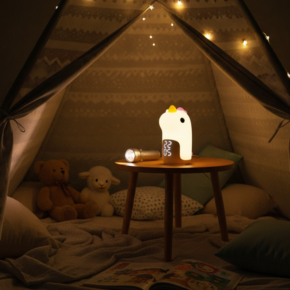 Luz Nocturna LED de Unicornio Mágico y Reloj Despertador para Niños