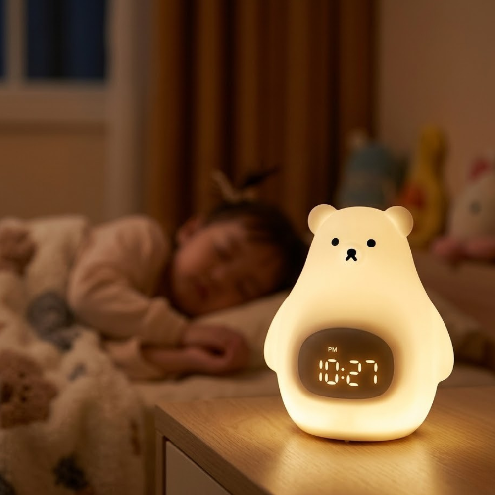 Reloj Despertador con Luz Nocturna de Oso Polar y Suave Iluminación LED