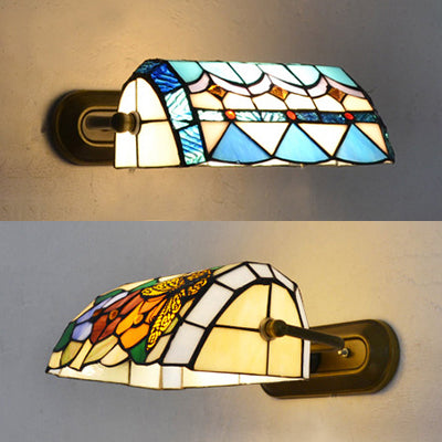 Aplique Bancario Retro Estilo Vidrio Templado 1 Luz Montaje en Pared en Beige/Azul para Mesita de Noche | Brehn