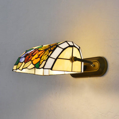 Aplique Bancario Retro Estilo Vidrio Templado 1 Luz Montaje en Pared en Beige/Azul para Mesita de Noche | Brehn