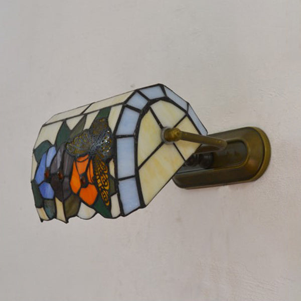 Aplique Bancario Retro Estilo Vidrio Templado 1 Luz Montaje en Pared en Beige/Azul para Mesita de Noche | Brehn
