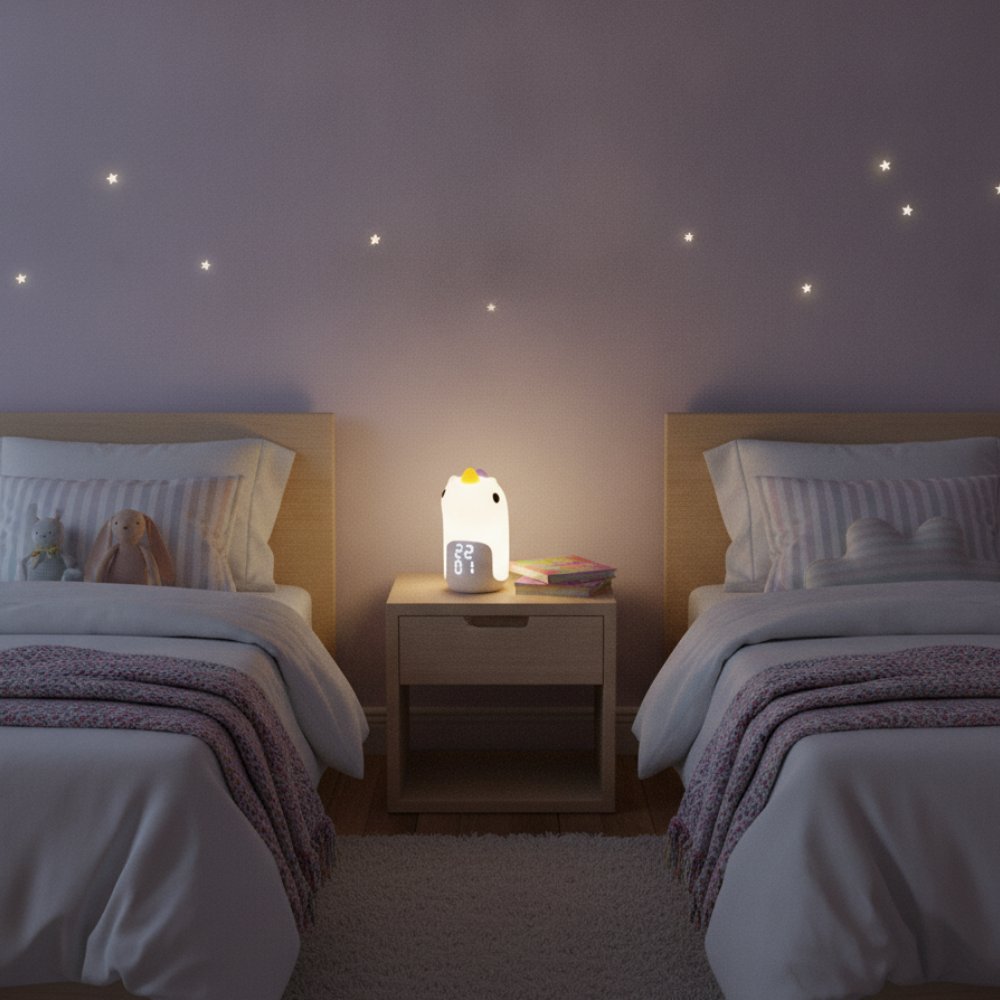 Luz Nocturna LED de Unicornio Mágico y Reloj Despertador para Niños