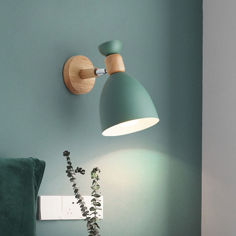 Aplique de pared Nordic Macaroon Stil 1 luz brazo de madera montaje en pared luz con pantalla de metal | Brehn