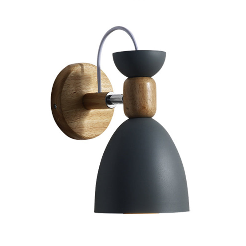 Aplique de pared Nordic Macaroon Stil 1 luz brazo de madera montaje en pared luz con pantalla de metal | Brehn
