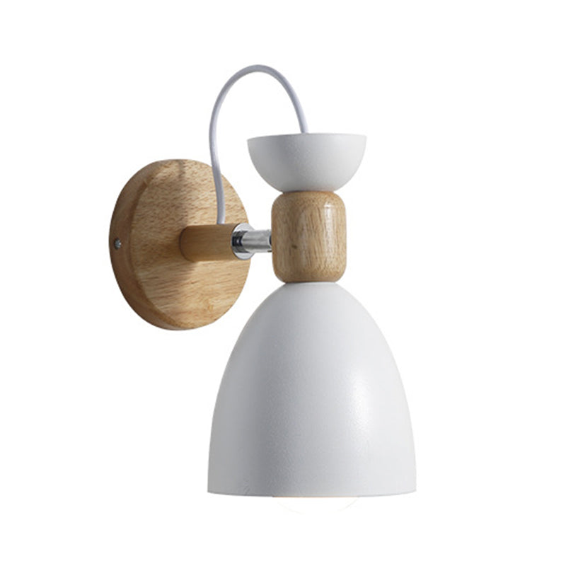 Aplique de pared Nordic Macaroon Stil 1 luz brazo de madera montaje en pared luz con pantalla de metal | Brehn