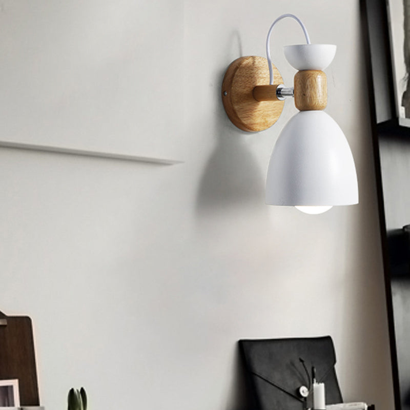 Aplique de pared Nordic Macaroon Stil 1 luz brazo de madera montaje en pared luz con pantalla de metal | Brehn