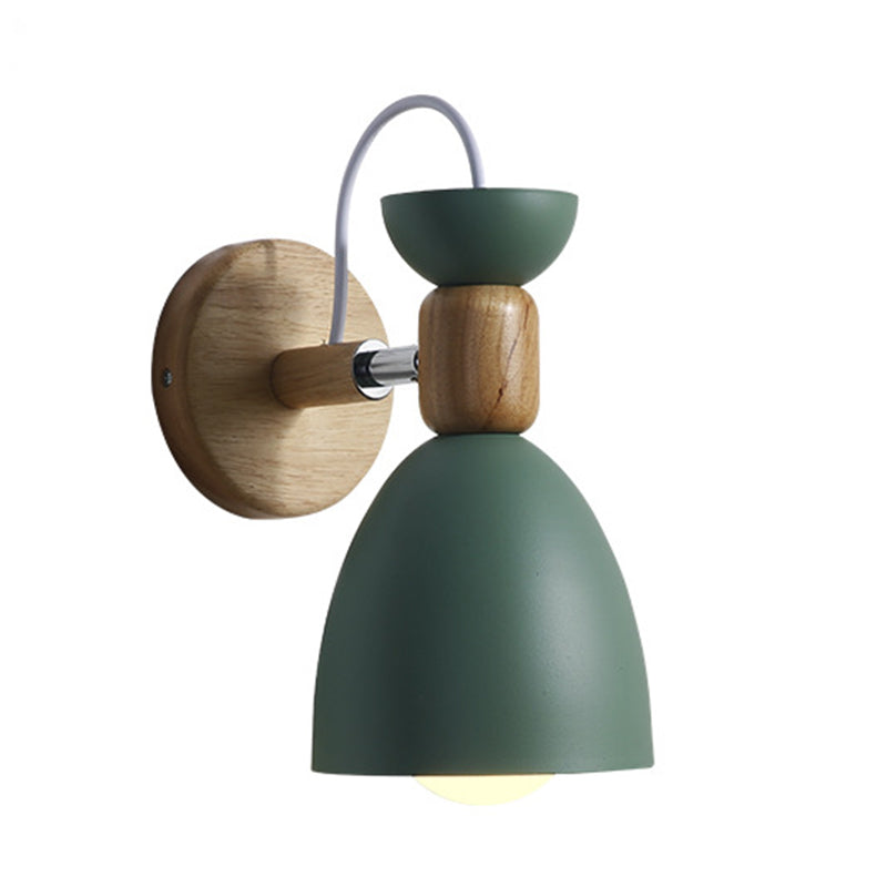 Aplique de pared Nordic Macaroon Stil 1 luz brazo de madera montaje en pared luz con pantalla de metal | Brehn