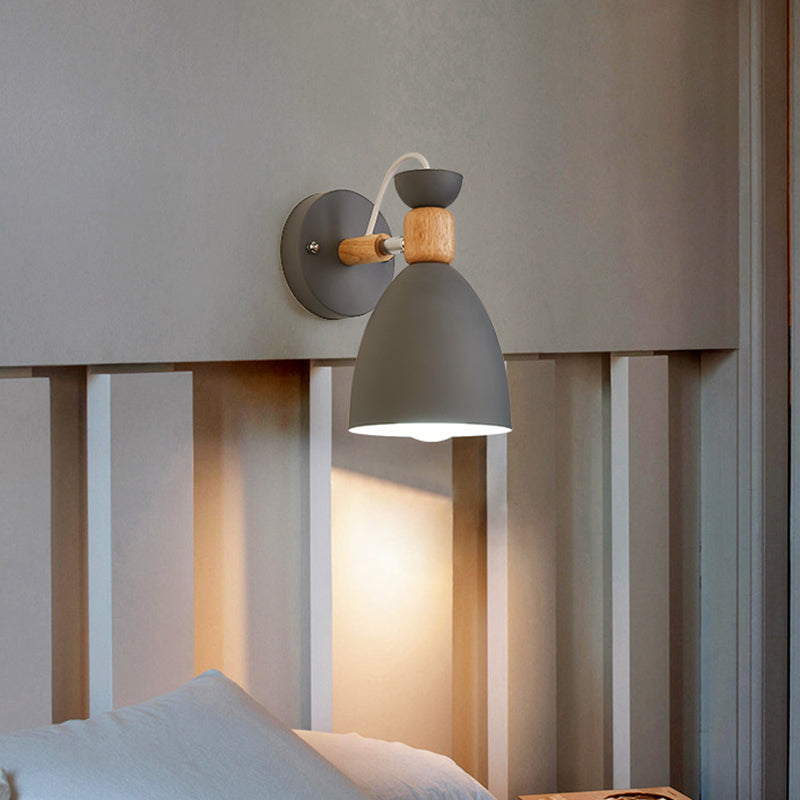 Aplique de pared Nordic Macaroon Stil 1 luz brazo de madera montaje en pared luz con pantalla de metal | Brehn
