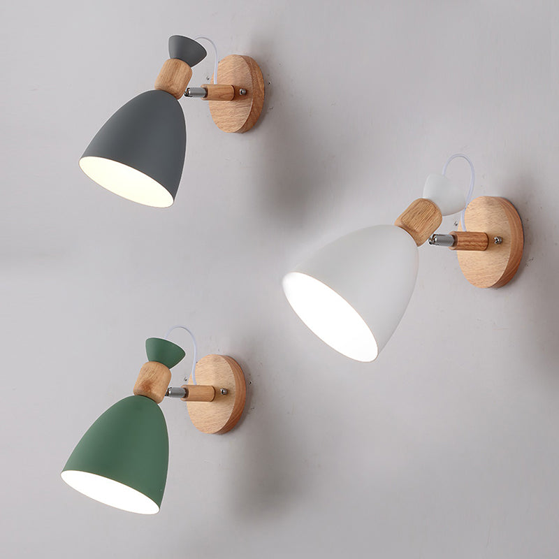 Aplique de pared Nordic Macaroon Stil 1 luz brazo de madera montaje en pared luz con pantalla de metal | Brehn