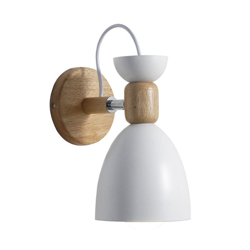 Aplique de pared Nordic Macaroon Stil 1 luz brazo de madera montaje en pared luz con pantalla de metal | Brehn