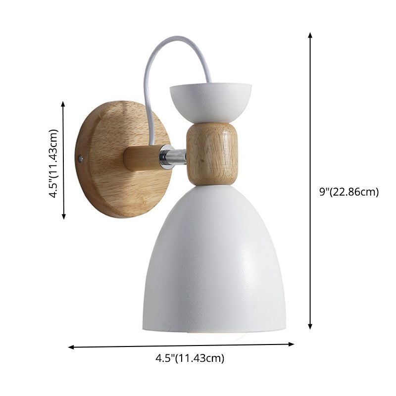 Aplique de pared Nordic Macaroon Stil 1 luz brazo de madera montaje en pared luz con pantalla de metal | Brehn