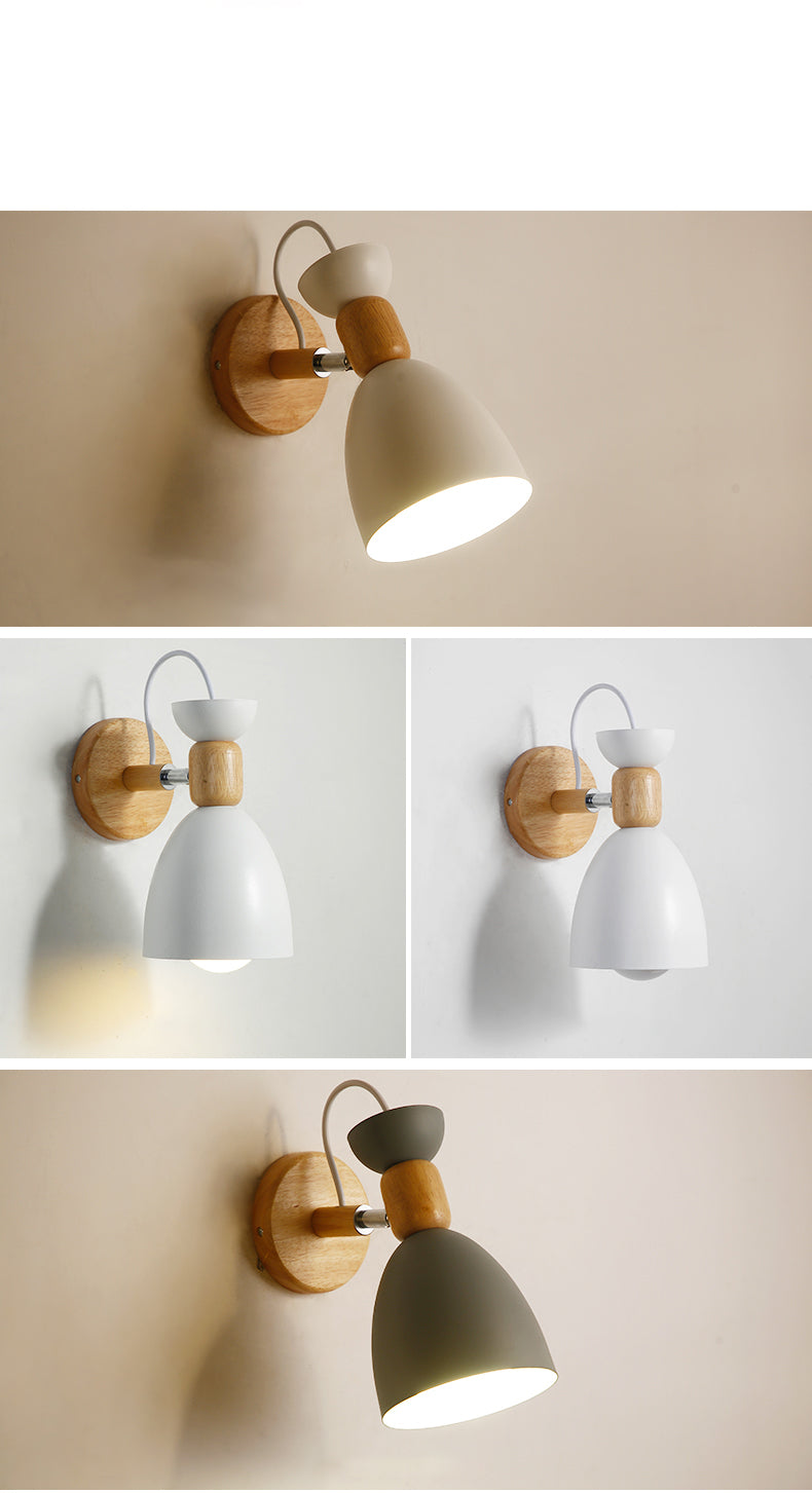 Aplique de pared Nordic Macaroon Stil 1 luz brazo de madera montaje en pared luz con pantalla de metal | Brehn