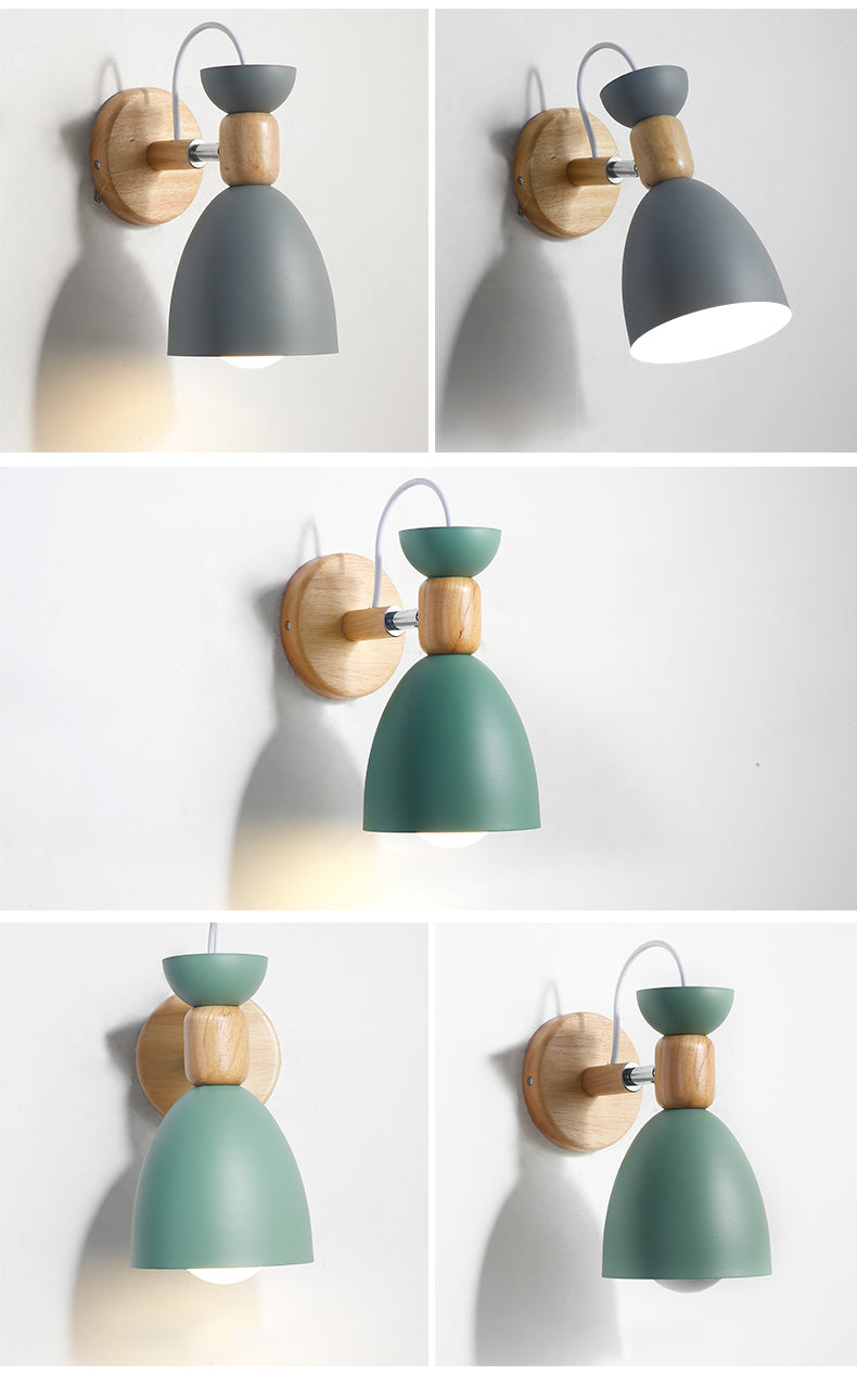 Aplique de pared Nordic Macaroon Stil 1 luz brazo de madera montaje en pared luz con pantalla de metal | Brehn