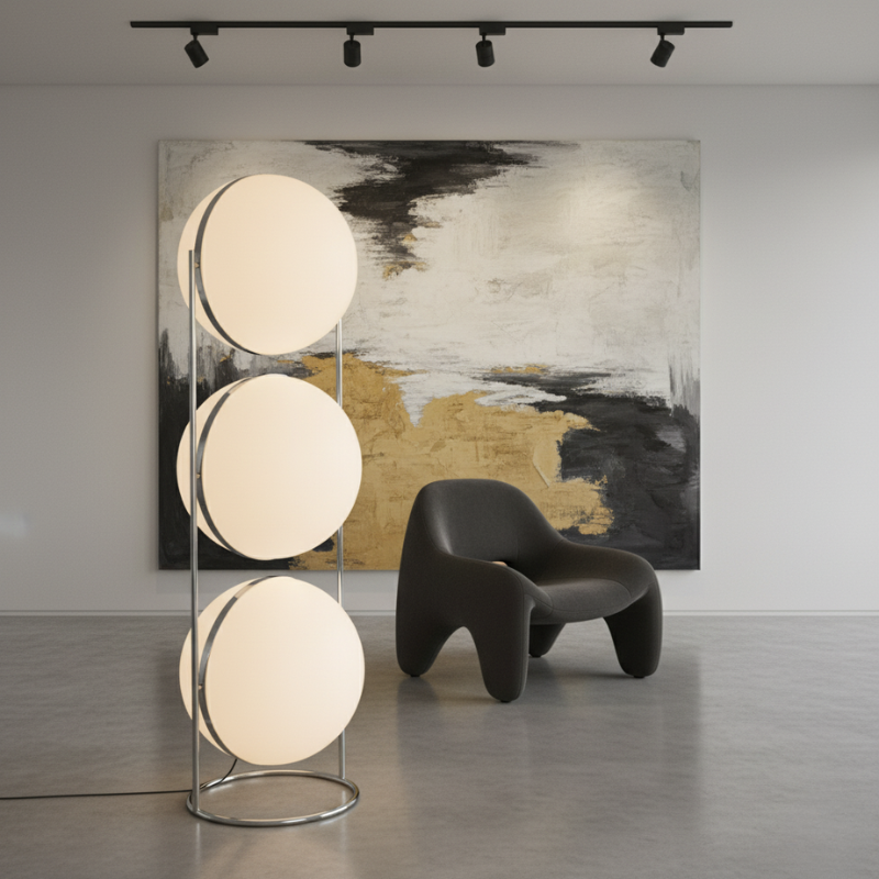 Colección Orbis | Lámpara de Pie Moderna y Elegante con Marco de Cromo para Decoración de Sala de Estar