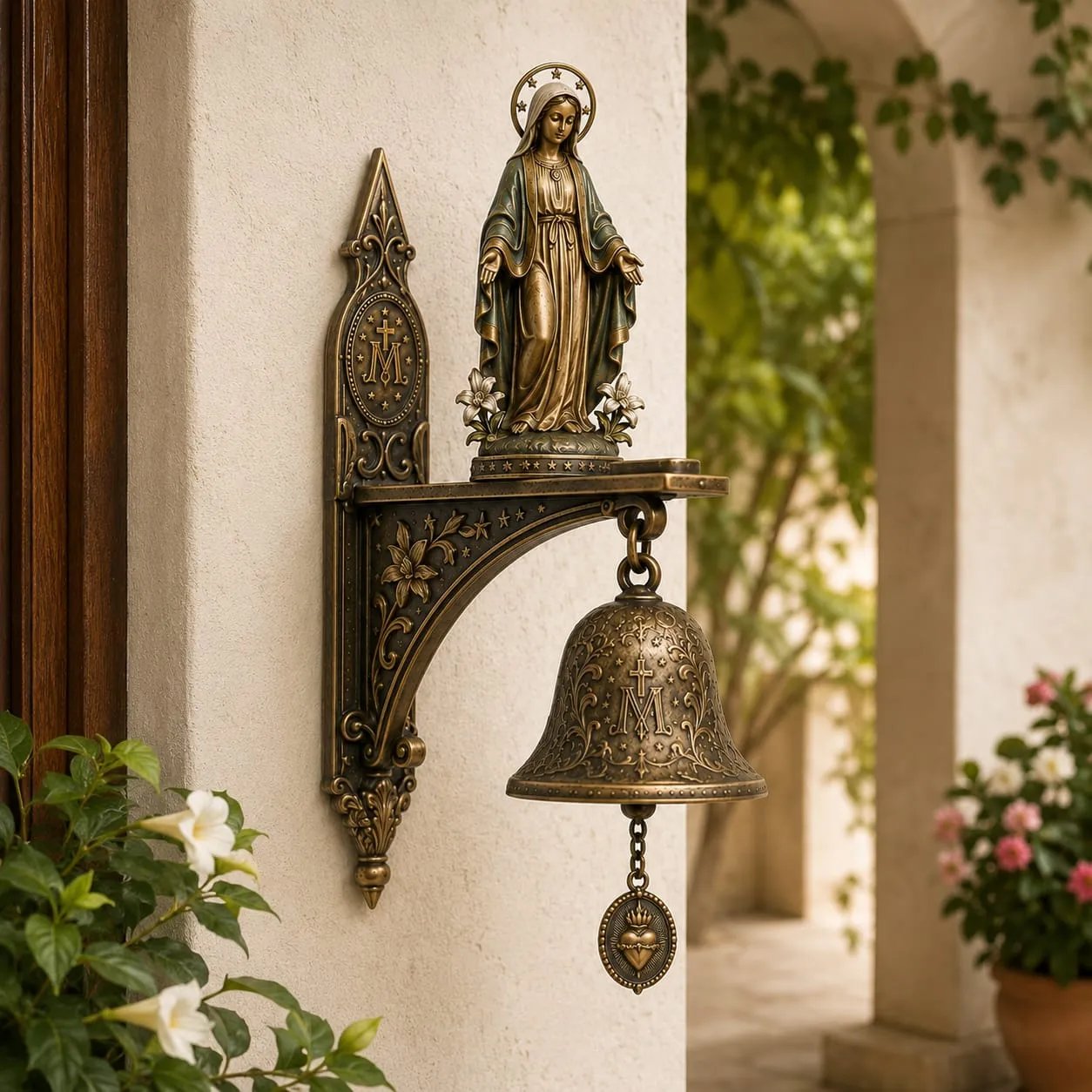 Campana de Pared Bronce con Motivo de María
