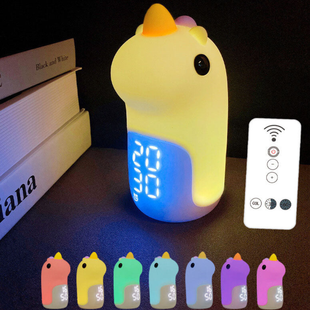 Luz Nocturna LED de Unicornio Mágico y Reloj Despertador para Niños