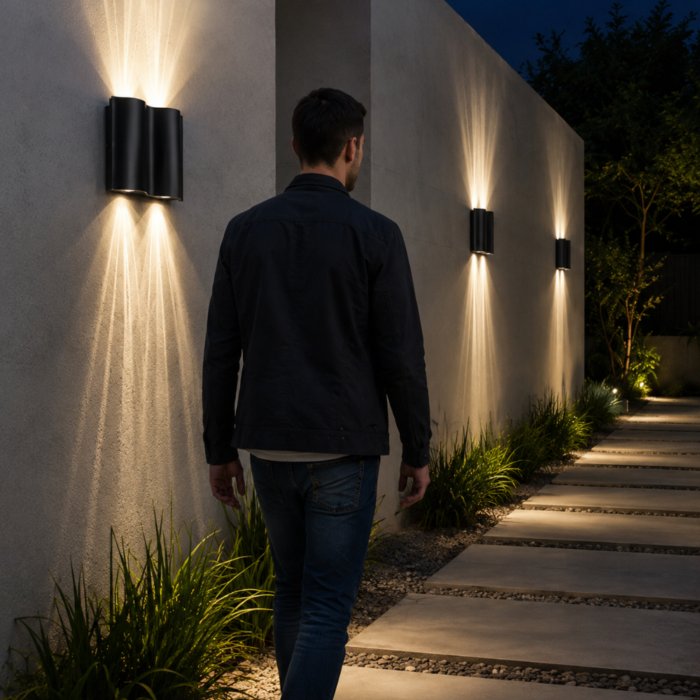 NoirLume | Aplique de pared exterior moderno y elegante con diseño de ondas