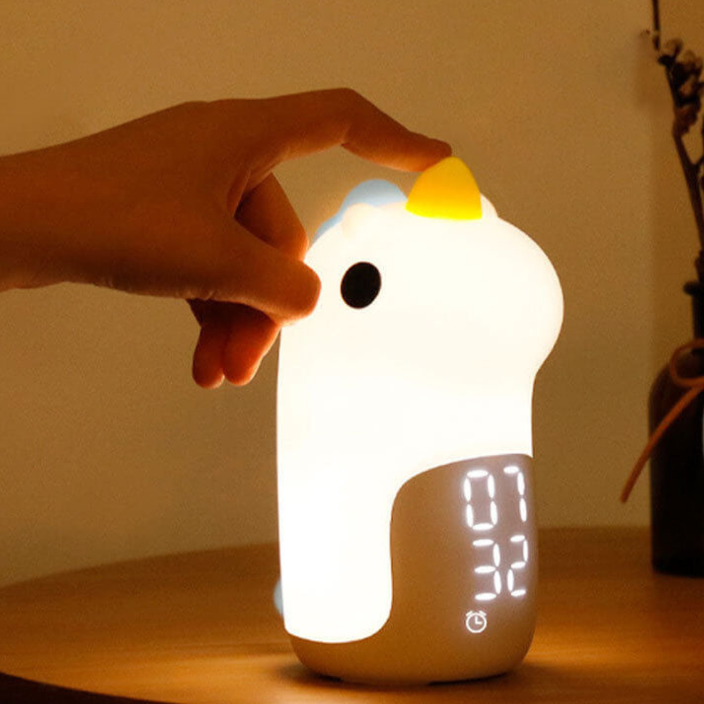 Luz Nocturna LED de Unicornio Mágico y Reloj Despertador para Niños