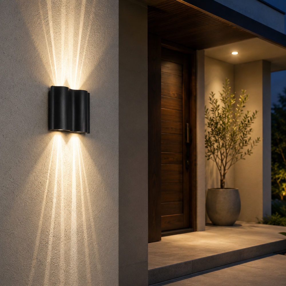 NoirLume | Aplique de pared exterior moderno y elegante con diseño de ondas