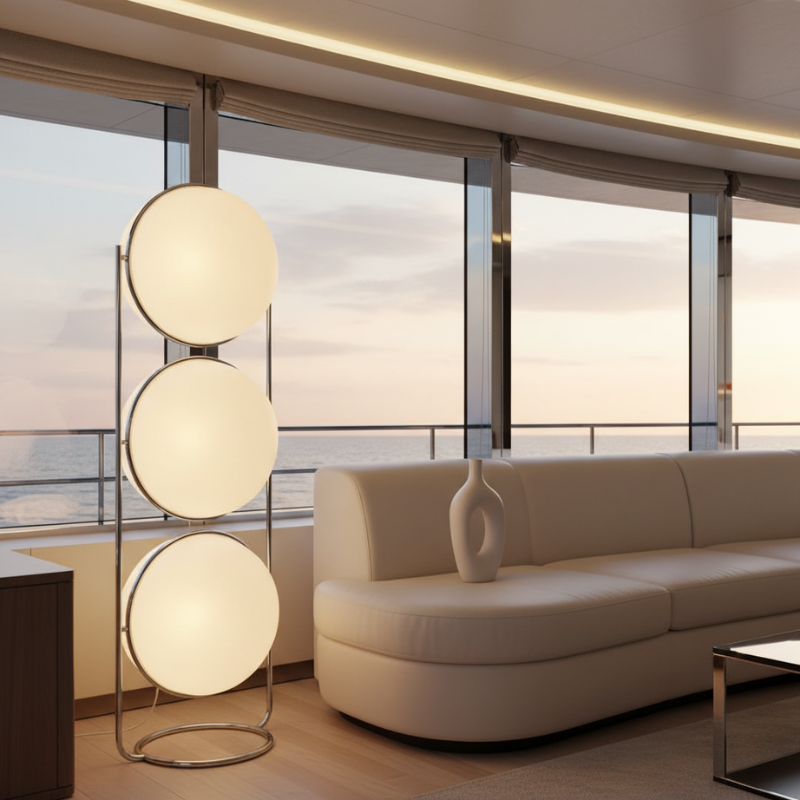 Colección Orbis | Lámpara de Pie Moderna y Elegante con Marco de Cromo para Decoración de Sala de Estar