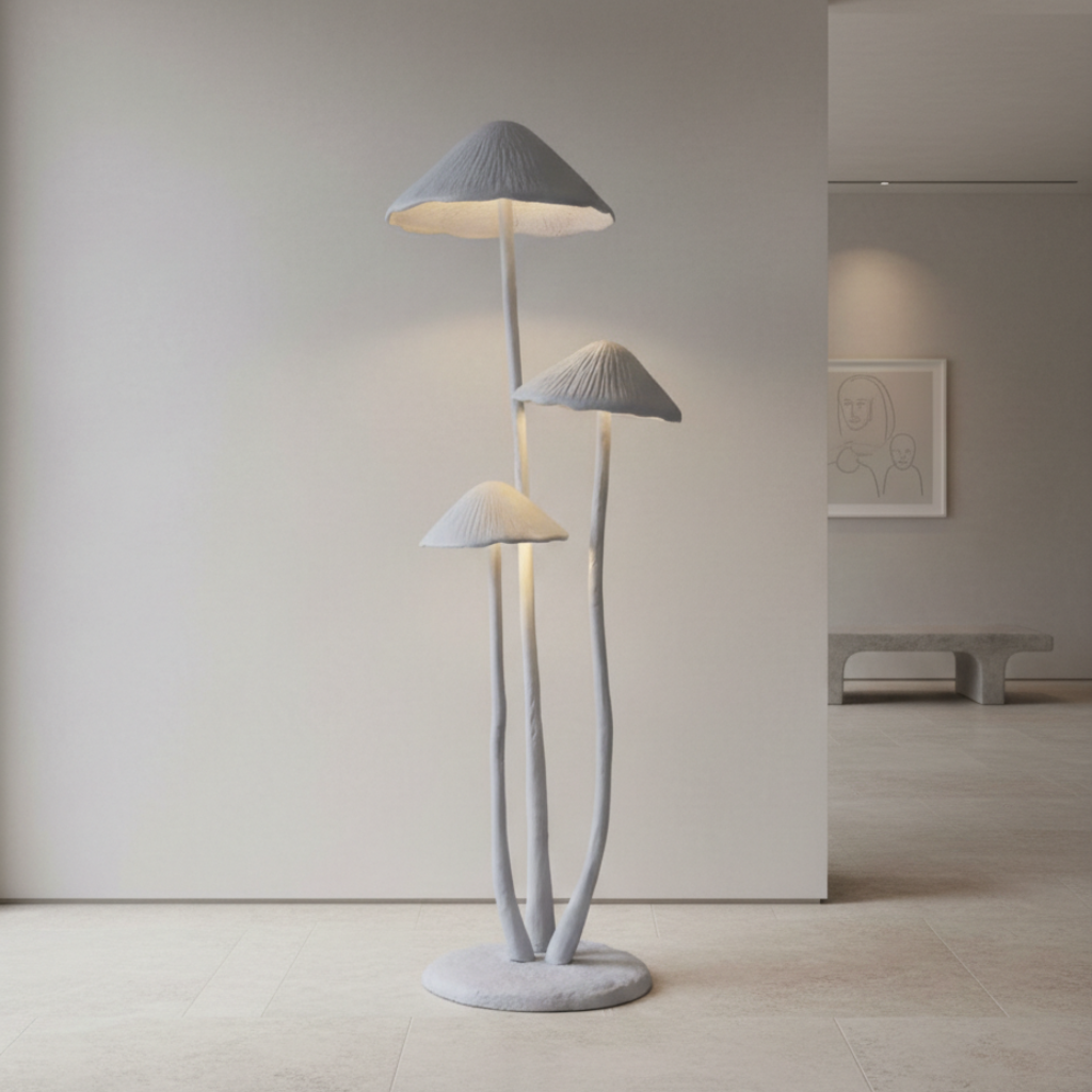 Lámpara de Pie Escultural en Forma de Hongo – Luz LED Moderna para Espacios Habitables